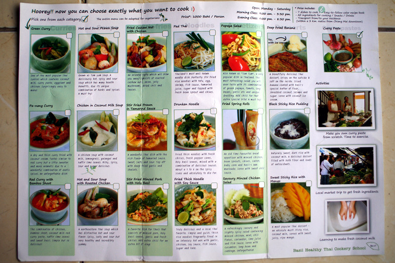 Flier for the Basil Healthy Thai Cookery School in Chiang Mai, Thailand