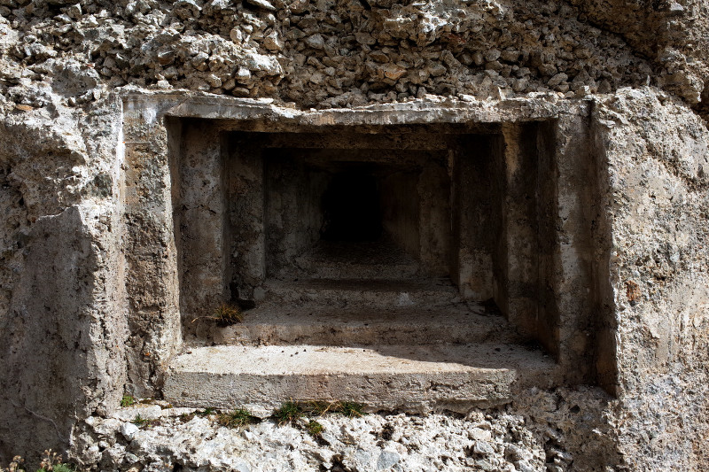 A stepped embrasure in a WWII-era pillbox guarding the Col de Fenestre on the French border with Italy