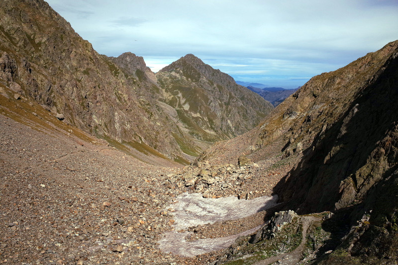 View through the Col de Fenestre towards Cuneo, Italy