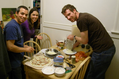 Conrad, Dawn, and Tony slaving away in the kitchen