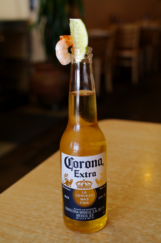 Corona with shrimp and lime