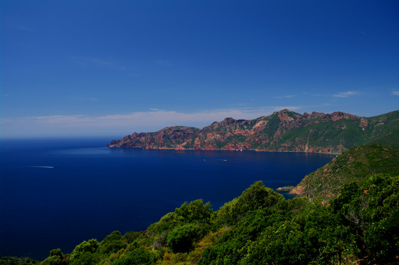 Seascape with red rocks, Corsica, France