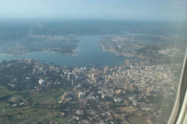 flying over dar es salaam (the capital of tanzania)