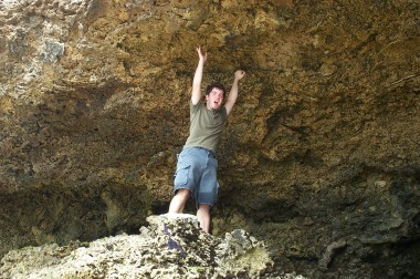 the human animal, showing prowess among sea cliff caves