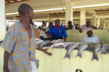 and wanted me to take his picture at the fish market - but the fishmonger in the blue shirt wasn't too happy
