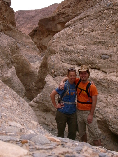 Stephanie and Justin pose in Mosaic Canyon