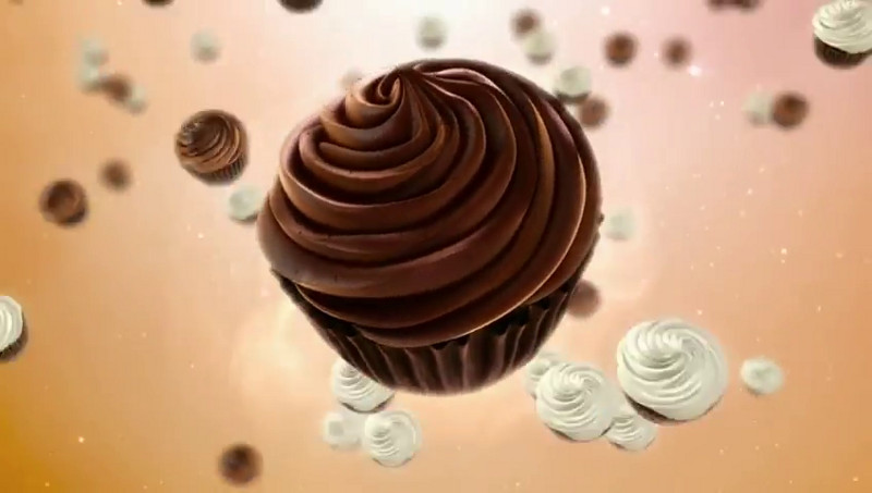 Duncan Hines Bake On commercial screenshot of large flying cupcake
