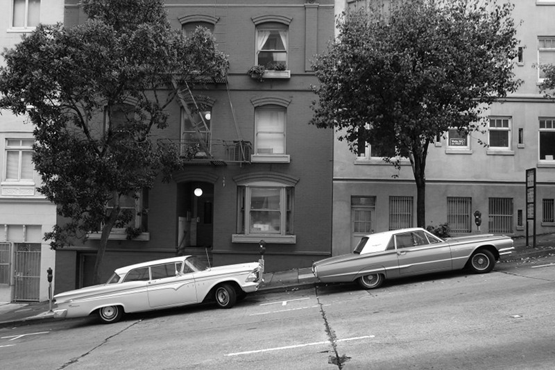 Edsel and Thunderbird on Pine Street