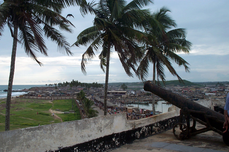 elmina the town from elmina the fort (with cannon)