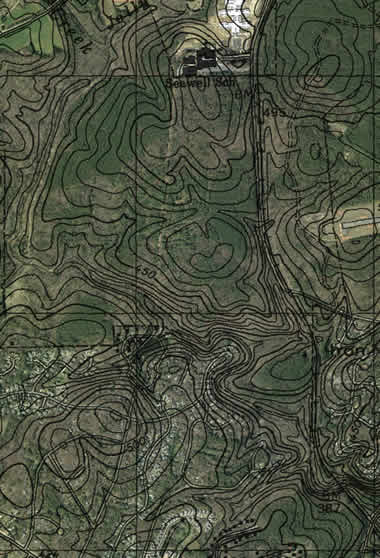 contour map of estes trail area overlayed on satellite photo