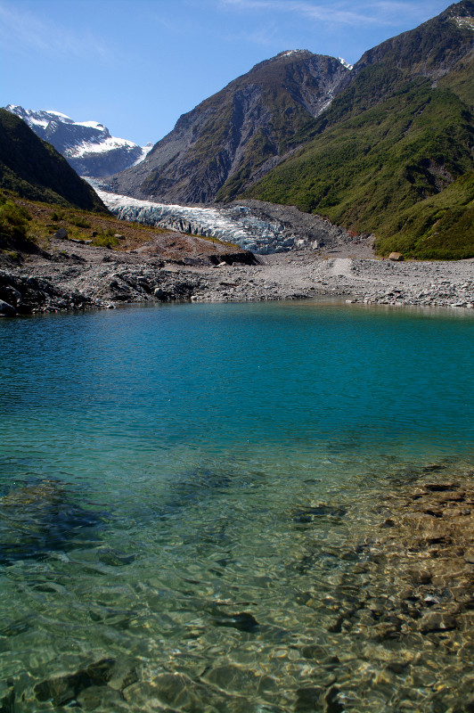 Turquoise pool in front of Fox Glacier