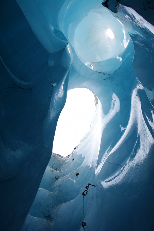 Looking up towards the ceiling of the ice cave at Franz Josef Glacier