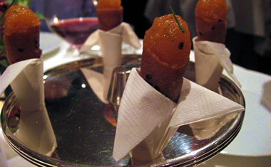 cones topped with salmon at the French Laundry