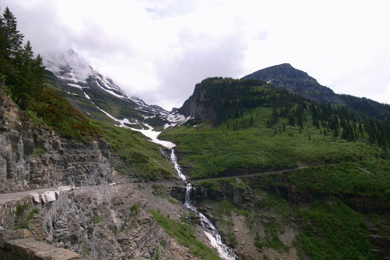 Waterfall across Going-to-the-Sun Road