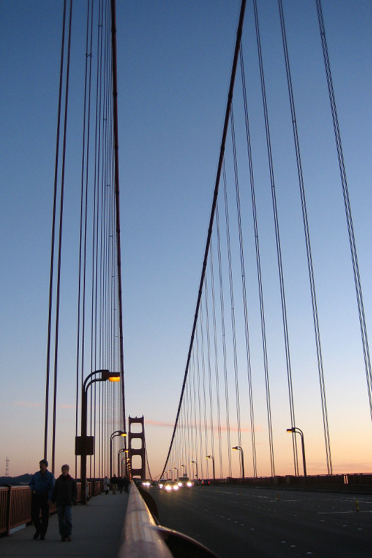 Golden Gate Bridge's cables at dusk