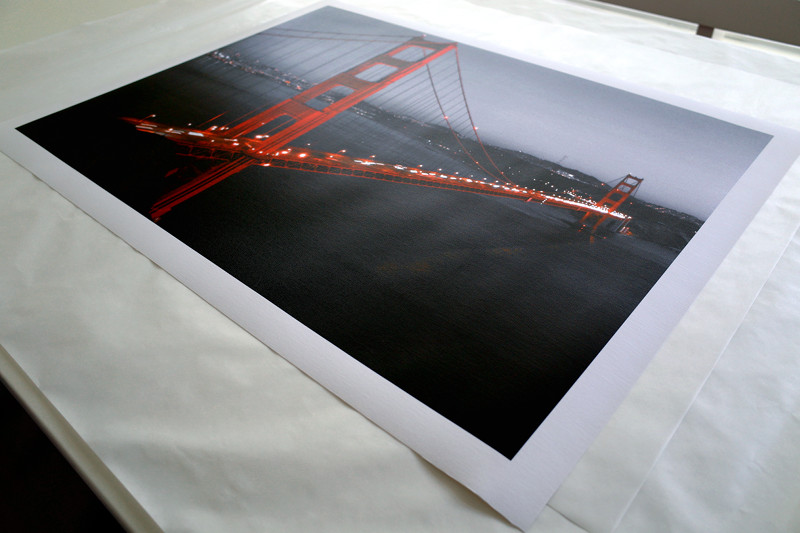 32x24″ canvas print of Color-accented Golden Gate Bridge at night