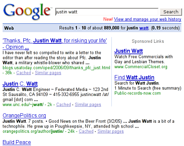 Google search for 'justin watt'