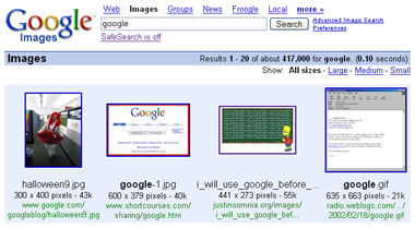 screenshot of google images results for google as the search query