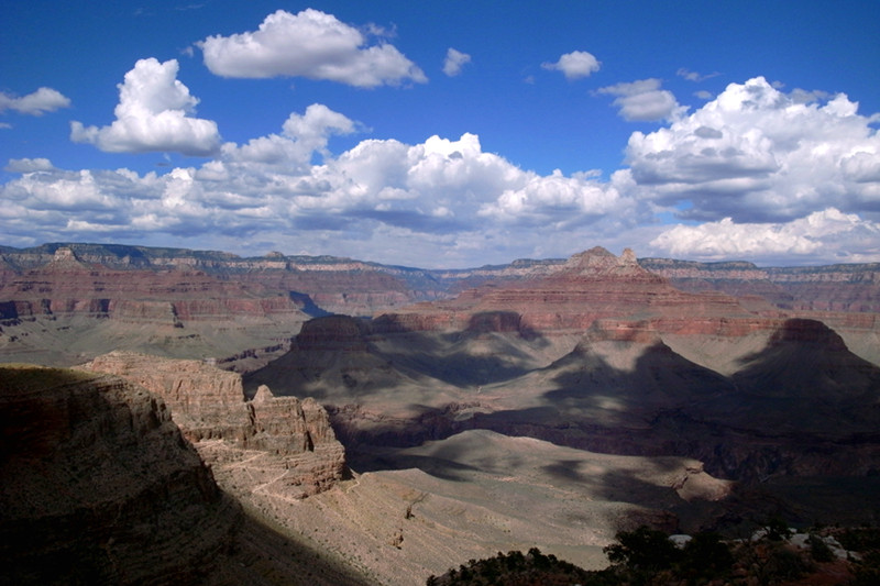 Dramatic clouds and their shadows seen from the South Kaibab trail in the Grand Canyon