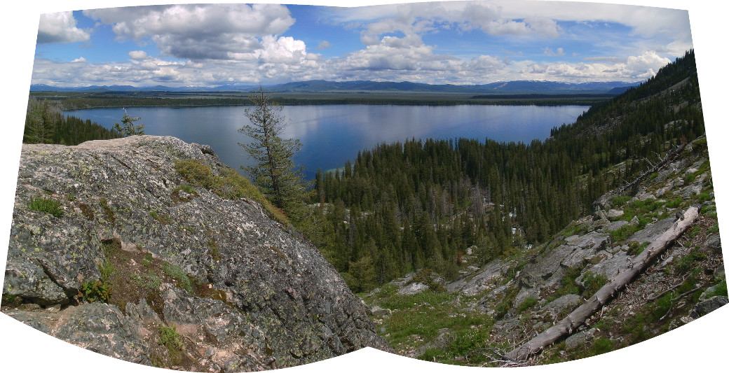 A panoramic view of Jenny Lake from Inspiration Point