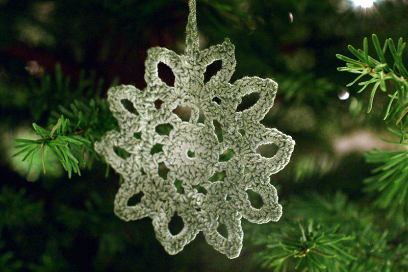 Green doily snowflake ornament