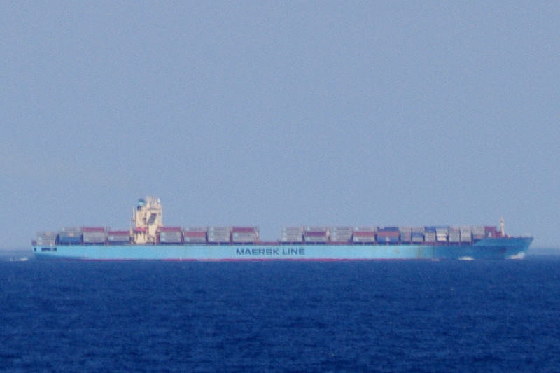 Telephoto container ship seen from the Hanjin Palermo