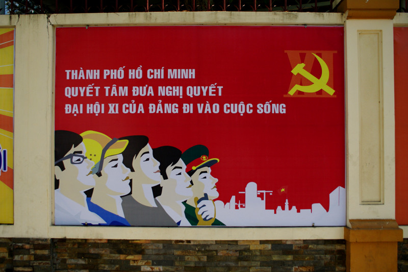 Communist billboard in Ho Chi Minh City, Vietnam during Tết Festival 2011