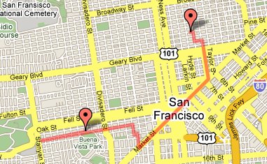 Map from home to the Haight