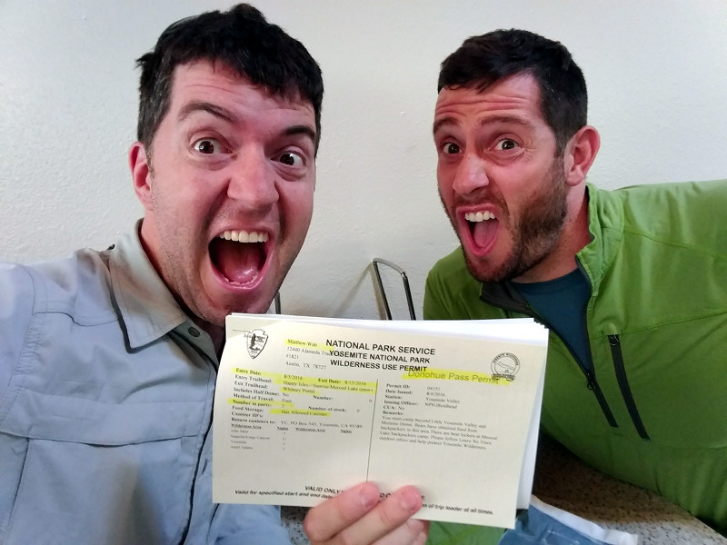 Justin and Matthew with their wilderness permit for the JMT