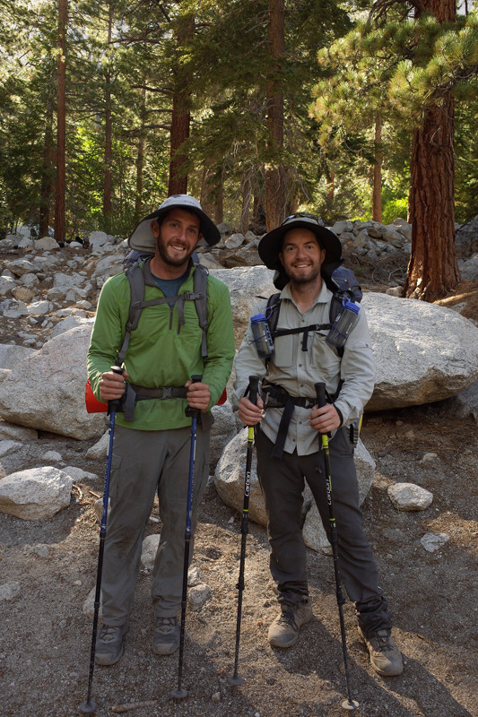 Matthew and Justin at Whitney Portal, at the end of the JMT, after hiking 220 miles over 11 days together