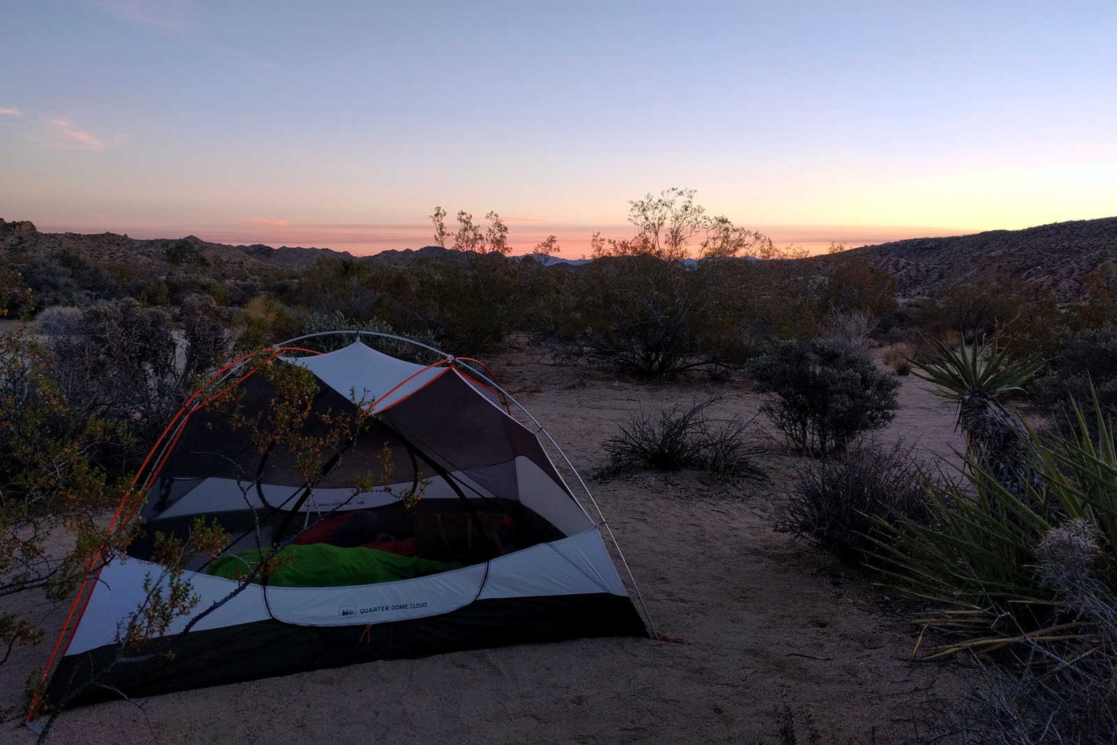 Our campsite at Cottonwood Campground in Joshua Tree National Park at sunset