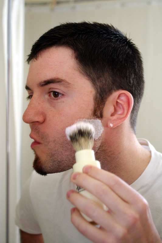 Justin applying shaving cream