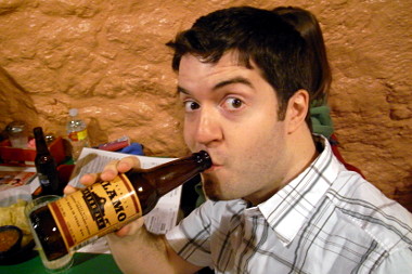 Justin drinking Alamo beer