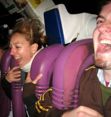 Justin and Stephanie on some other ride at the Santa Cruz Beach Boardwalk