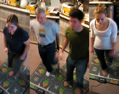 Katie, Brian (Dad), Justin, and Stephanie all doing DDR on Christmas