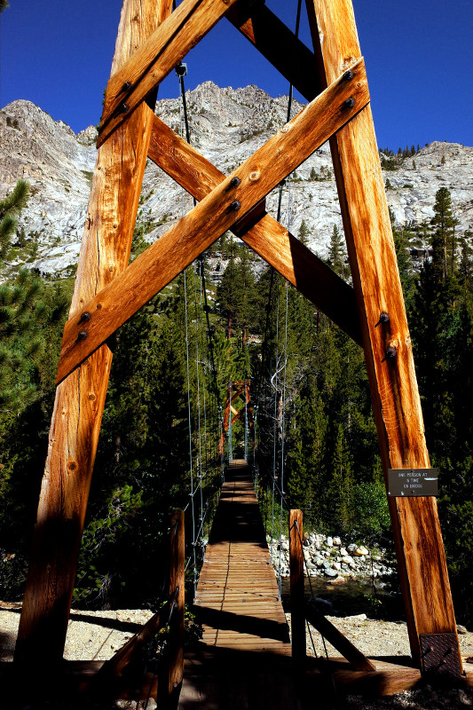 Crazy suspension bridge along the Rae Lakes Loop in Kings Canyon National Park