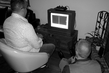 Kyle and Troy playing pong, on Kyle's 30th Birthday