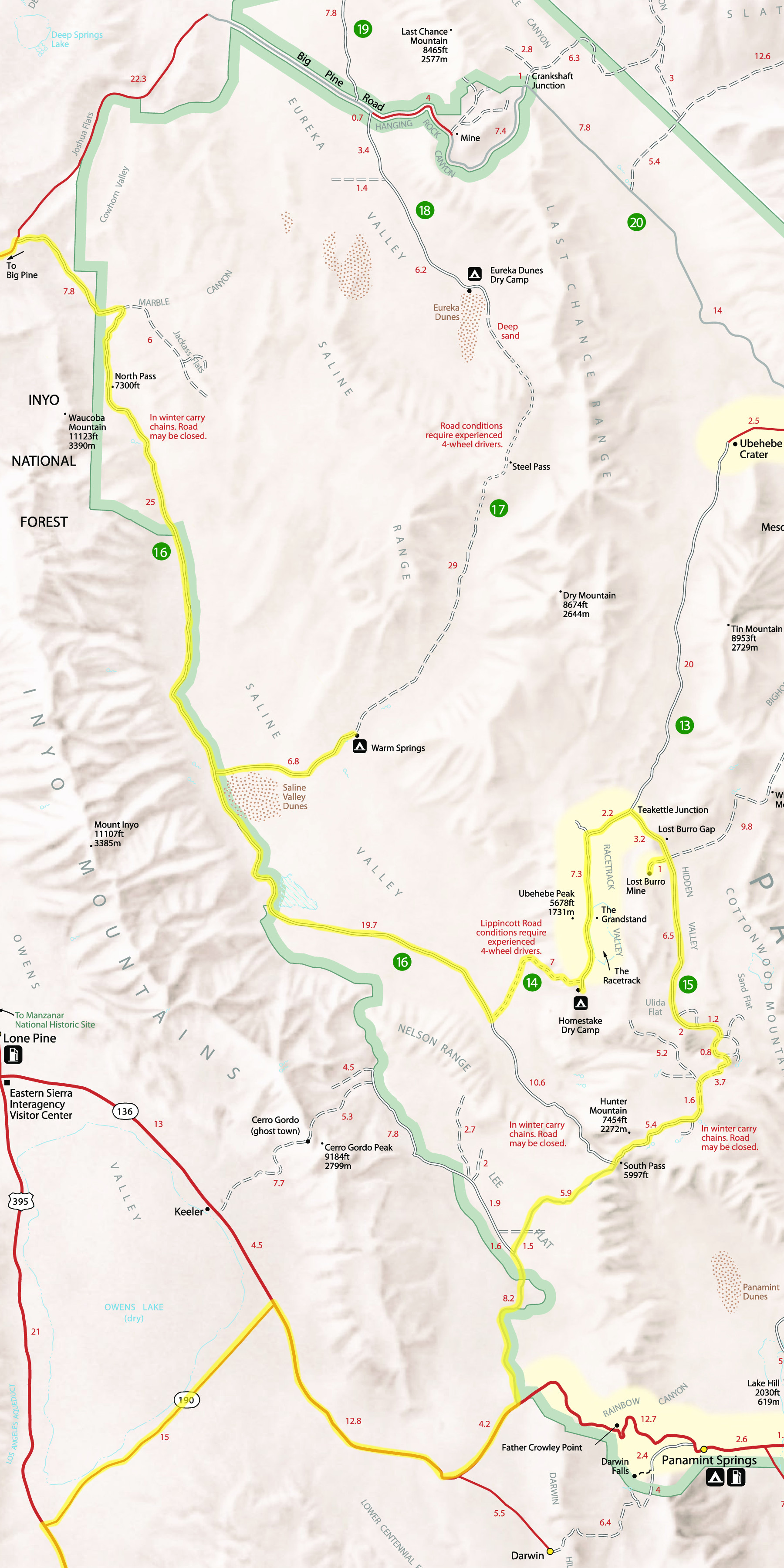 Map of our route through Death Valley