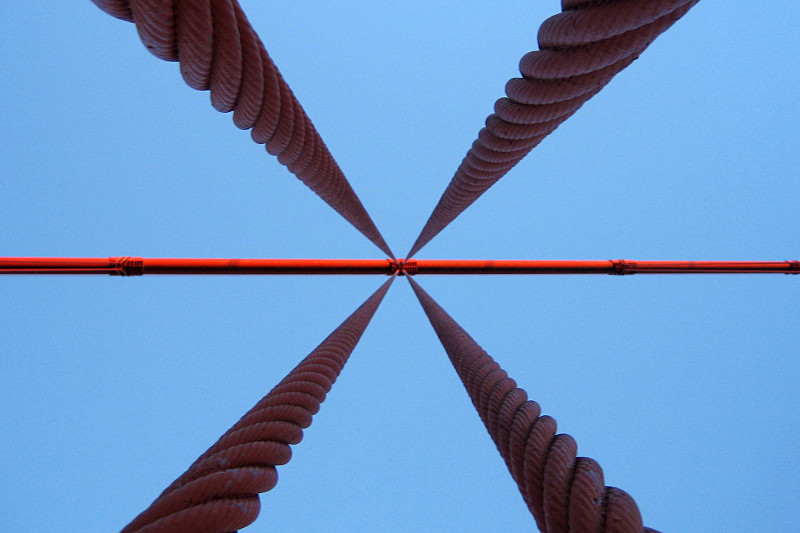 Looking up at the Golden Gate Bridge's cables