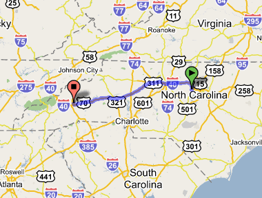 carrboro to asheville map