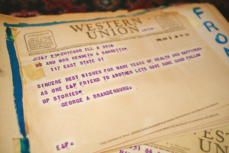 Telegram (up-close) from the wedding scrapbook of my Grandmother