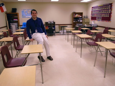 Matthew in his classroom