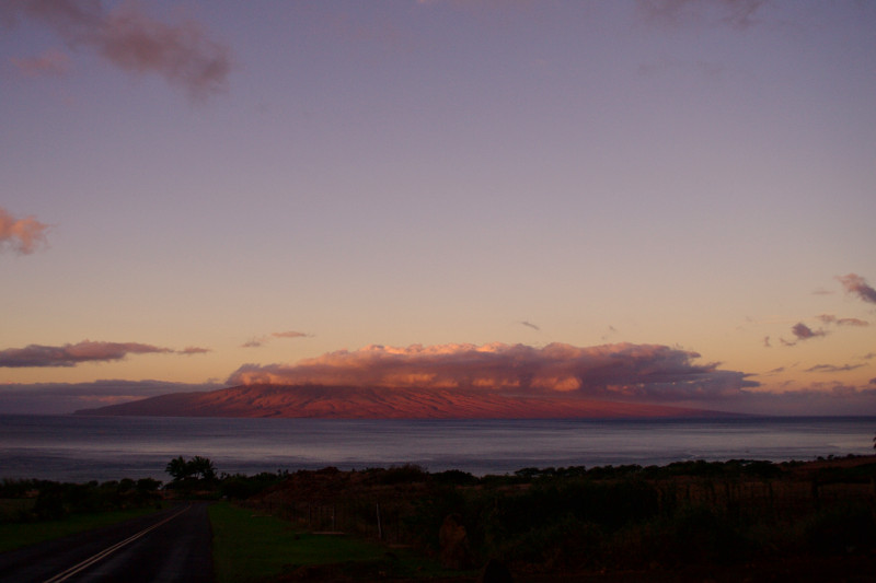 Pink dawn illuminating Lanai