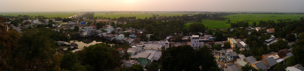 Panoramic view from the hillside pagoda in Châu Đốc, looking towards Cambodia