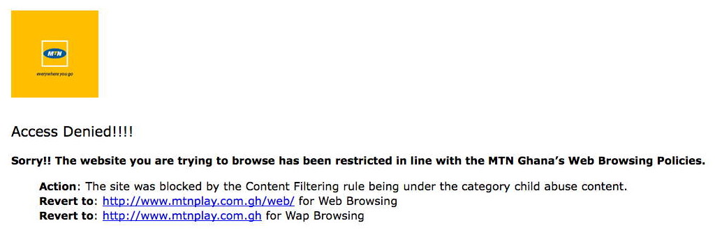 MTN: content filtering access denied screenshot
