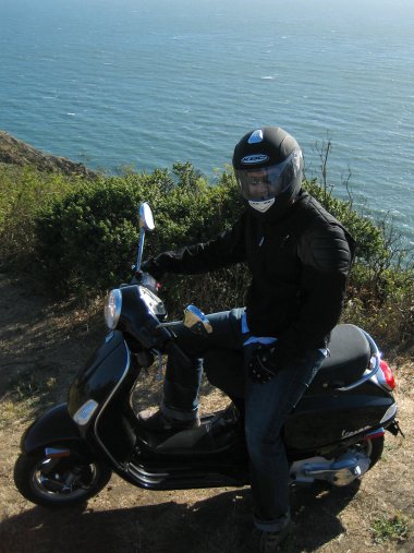 Justin on his Vespa at Muir Beach Overlook