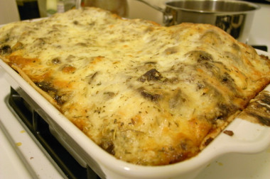 Mushroom lasagna cooked