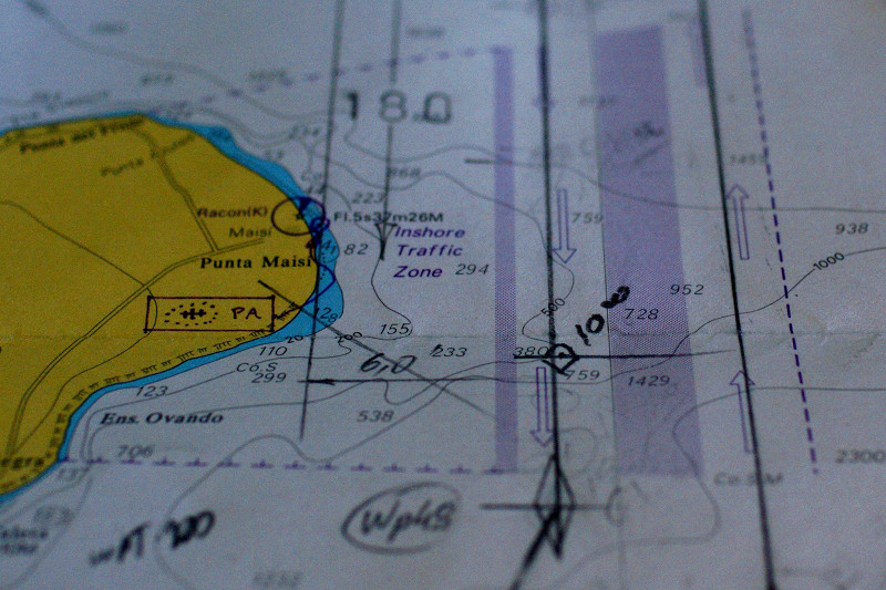 Nautical chart showing the traffic lanes east of Punta Maisi, Cuba