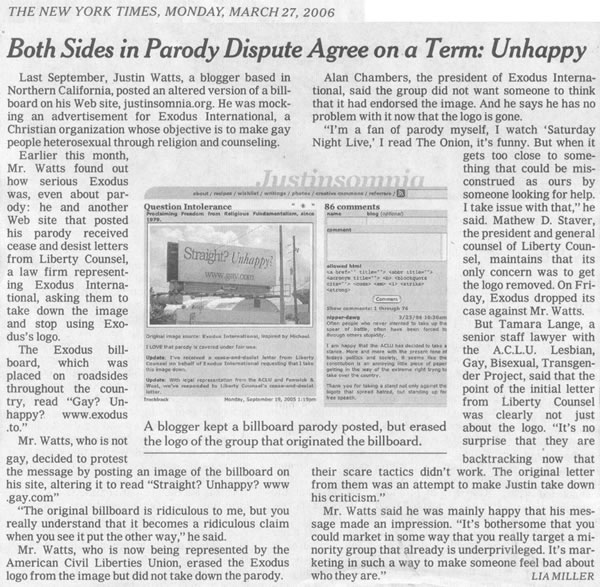 Scan of 'Both Sides in Parody Dispute Agree on a Term: Unhappy' article from the New York Times