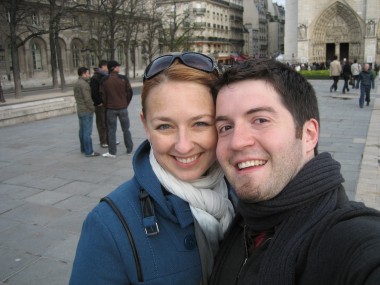 Stephanie and Justin in front of Notre Dame